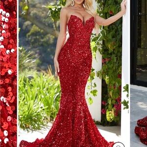 Portia and Scarlett Red Sequin Gown prom